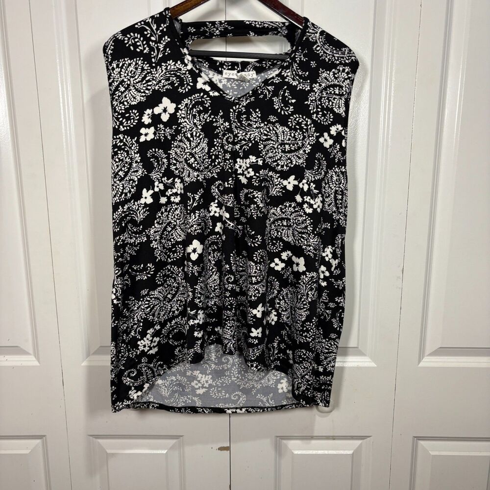 Eyecandy Tunic Womens 3X Black White Floral Sleeveless Boho Cottagecore Keyhole